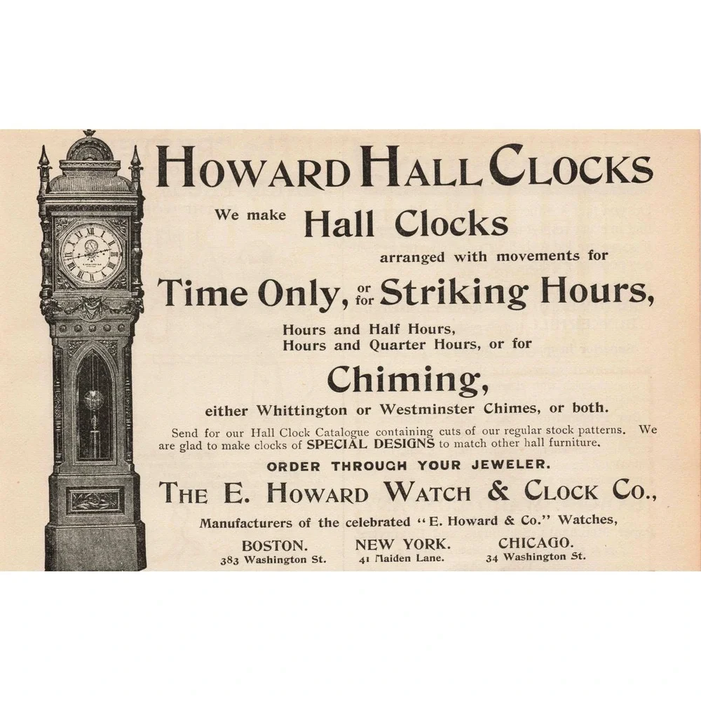 1892 Howard Hall Clocks Print Advertisement - Grandfather Clock Restored